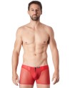 Boxer rouge sexy avec fermeture éclair et côtés style cuir et maille transparente - LM813-67RED