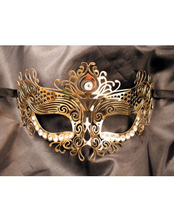 Masque vénitien Ornella rigide doré avec strass - HMJ-031B